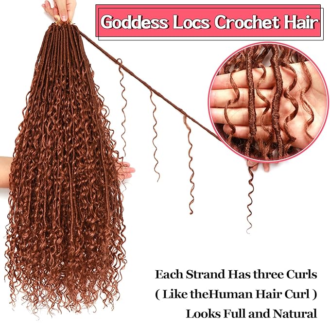 Goddess Locs Crochet Hair-30 Inch 8 Packs Boho Faux Locs Crochet Hair for Black Women Pre Looped Soft Locs with Curly Ends (#30, 30 Inch(Pack of 8))