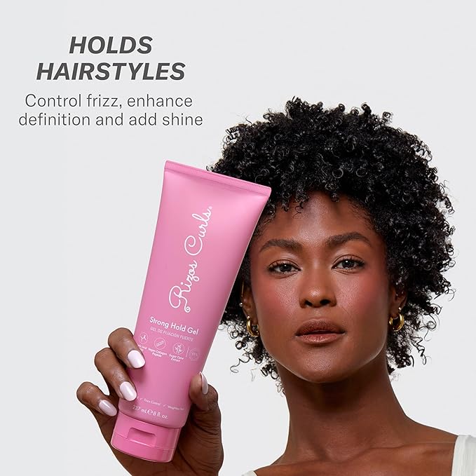 Rizos Curls Strong Hold Gel - Long-Lasting, Flake-Free Gel for Curly, Coily, and Wavy Hair, Frizz Control, Curl Definition & Shine, Vegan Collagen Peptides & Sugar Cane Extract, 8oz