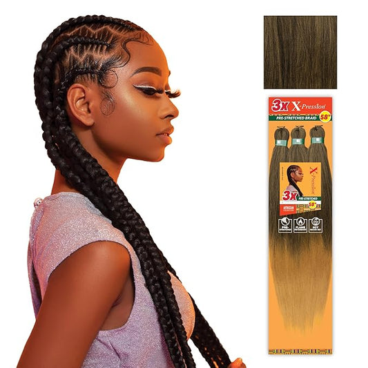 Sensationnel X-pression prestretched braiding hair - 3x braid 58 inch all kanekalon flame retardant synthetic braid for box braids and twists (2 pack, SM1B/27)