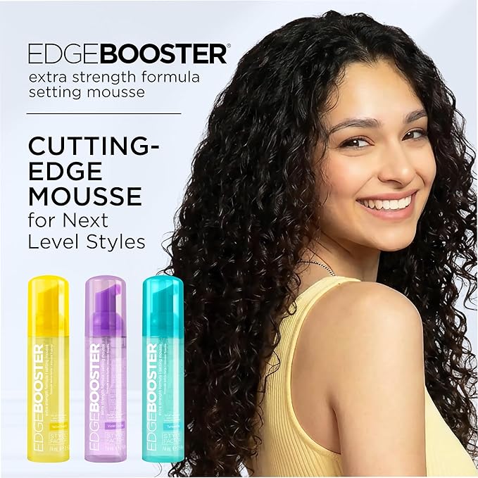 Style Factor EDGE BOOSTER Extra Strength Setting Mousse – Frizz Control, Extra Volume, and Conditioning – 6.4oz Pink Sapphire Mousse for Curly Hair