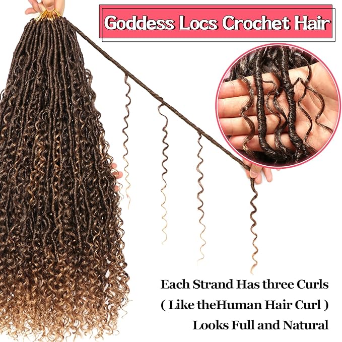 Goddess Locs Crochet Hair-24 Inch 8 Packs Boho Faux Locs Crochet Hair for Black Women Pre Looped Soft Locs with Curly Ends (T27, 24 Inch(Pack of 8))