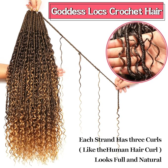 Goddess Locs Crochet Hair-30 Inch 8 Packs Boho Faux Locs Crochet Hair for Black Women Pre Looped Soft Locs with Curly Ends (T27, 30 Inch(Pack of 8))