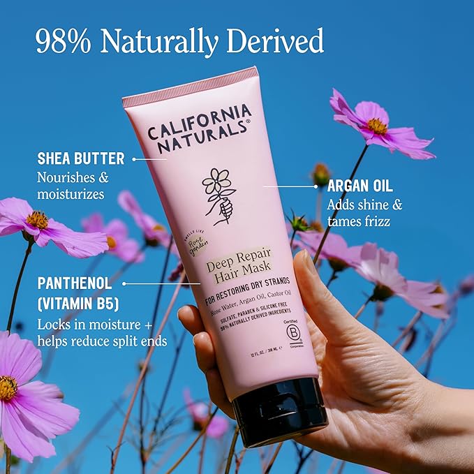 California Naturals Deep Repair Hair Mask, Paraben and Sulfate Free, Deep Conditioner for Dry, Damaged Hair, Vegan, Hydrating and Conditioning, For Curly, Frizzy, All Hair Types, 12 fl oz