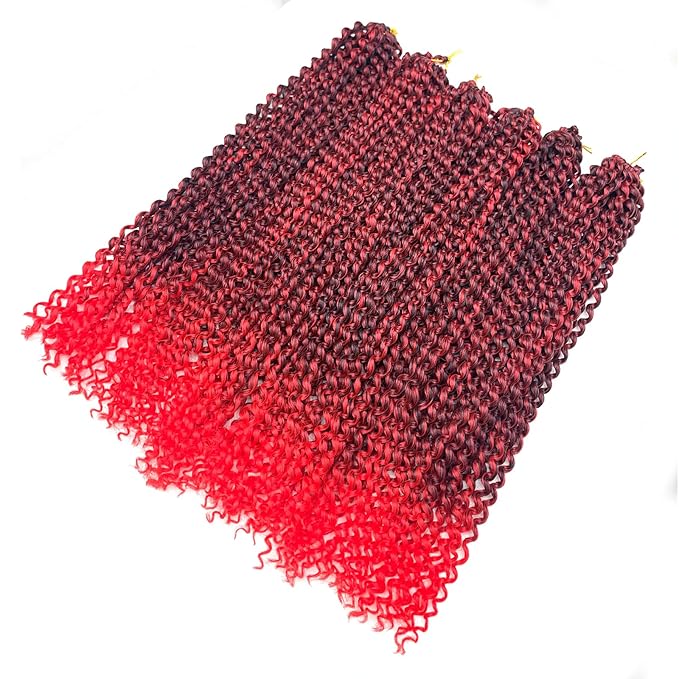 6 Packs Passion Twists Hair 18inch Ombre Red Water Wave Crochet Hair for Butterfly Soft Locs Synthetic Crochet Hair Passion Twist Long Bohemian Locs Braiding Hair Extensions (18inch T1B/Red#)
