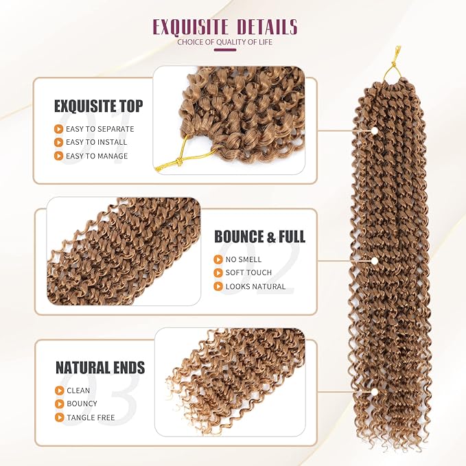 Dansama Passion Twist Hair 18 inch : Water Wave Crochet Hair Braiding Hair for Bohemian Crochet Braids Hair Extensions (18inch (Pack of 7), #27)