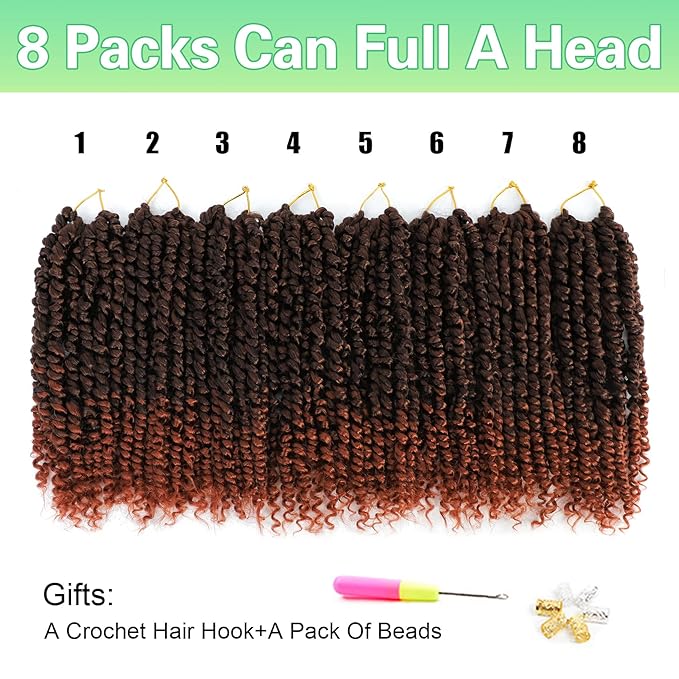 Passion Twist Crochet Hair 10Inch Passion Twist Hair 8 Packs Pre-Twisted Short Passion Twist Crochet Hair for Black Women Soft Passion Twist Curly Crochet Hair…