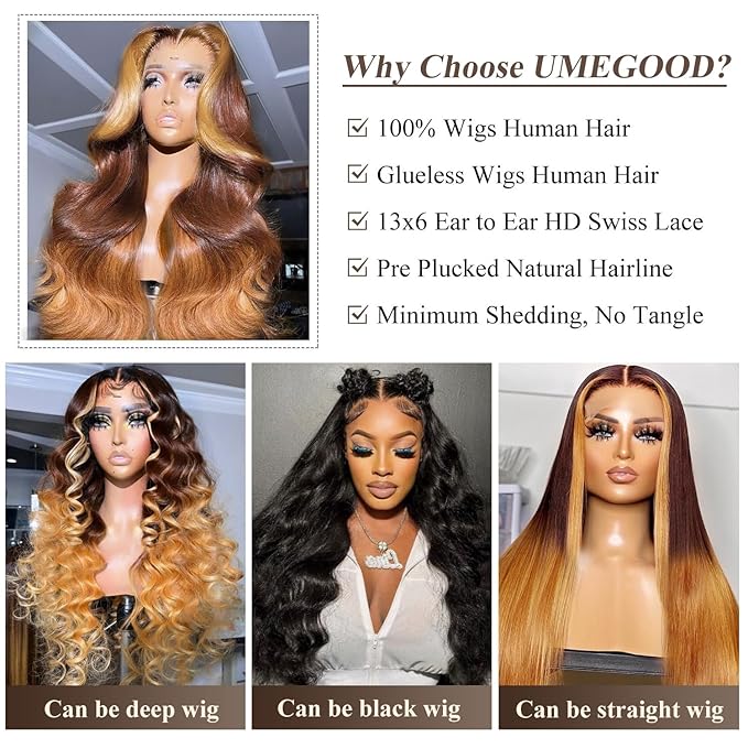 MEGOOD 13x6 Honey Blonde Wig Human Hair Pre Plucked 250% Density 13x6 HD Transparent Body Wave Lace Front Wigs Human Hair 4/27 Colored Ombre Lace Front Wig Human Hair Brazilain Virgin 18Inch