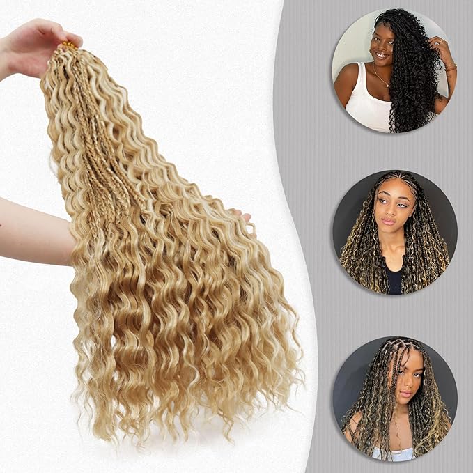 Wassai Boho Crochet Box Braids, 18 Inch 7 Packs, P27/613, Pre-Looped, Curly Ends, Easy Install, Tangle Free, Lightweight, Suitable for Women & Kids