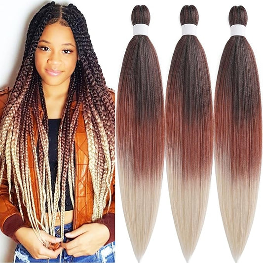 Synthetic Hair For Braids Pre Stretched Braiding Hair Ombre 1b/350/613 Braiding Hair Pre Stretched, Soft Yaki Itch Free Hot Water Setting Braiding Hair Extensions Crochet Hair 26 Inch