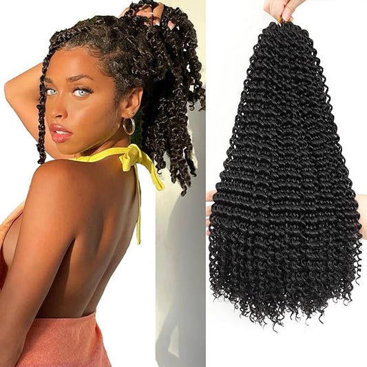 Passion Twist Hair 18 Inch 7 Packs Water Wave Crochet Hair Black Wrap Braiding Hair For Passion Twist Crochet Hair/Butterfly Locs/Spring Twist Crochet Braids Boho Hair Extension (18 Inch, 1B#)