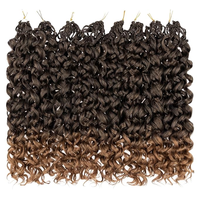 Leeven Gogo Curl Crochet Hair 10 Inch 8 Packs Ombre Honey Blonde Pre Looped Ocean Wave Crochet Hair Short Curly Bohemian Crochet Box Braids Synthetic Water Wave Braiding Hair for Women Girl Kids
