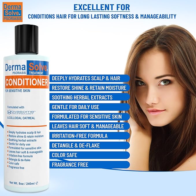 Scalp Psoriasis & Dandruff Shampoo and Conditioner by DermaSolve - Seborrheic Dermatitis Products - Naturally Heals Itchy Flakey Inflamed Skin and Provides Soothing Moisturizing Relief