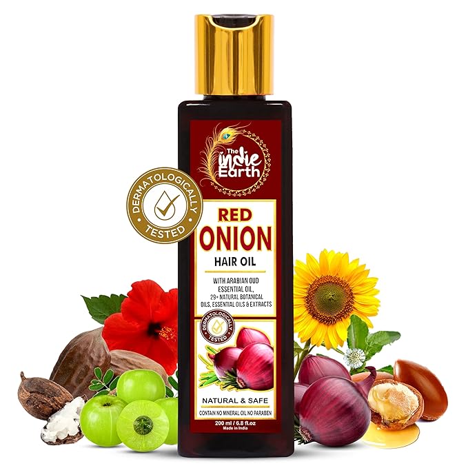 Red Onion Hair Growth Oil - Anti Hair Fall Enriched with 29+ Natural Herbs, Extracts & Oils Including Argan, Jojoba, Rosemary & Black Seed - 200ml