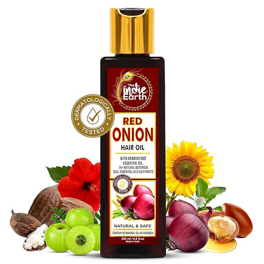 Red Onion Hair Growth Oil - Anti Hair Fall Enriched with 29+ Natural Herbs, Extracts & Oils Including Argan, Jojoba, Rosemary & Black Seed - 200ml