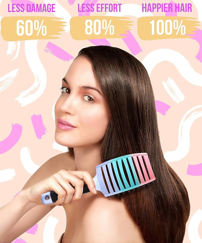 KTKUDY Detangling Brush Boar Bristles Hairbrush Make Hair Shiny & Healthier Curved and Vented Detangler Brush for Women Men Kids Wet & Dry Hair