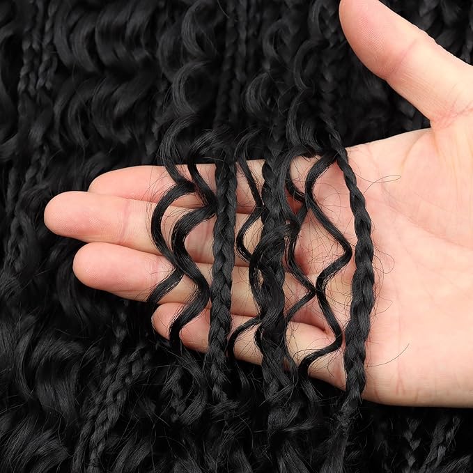 20 Inch Goddess Box Braids Crochet hair for Black Women 8 Packs 3X Boho Crochet Braids Curly Ends Synthetic Braiding Hair Extension 1B