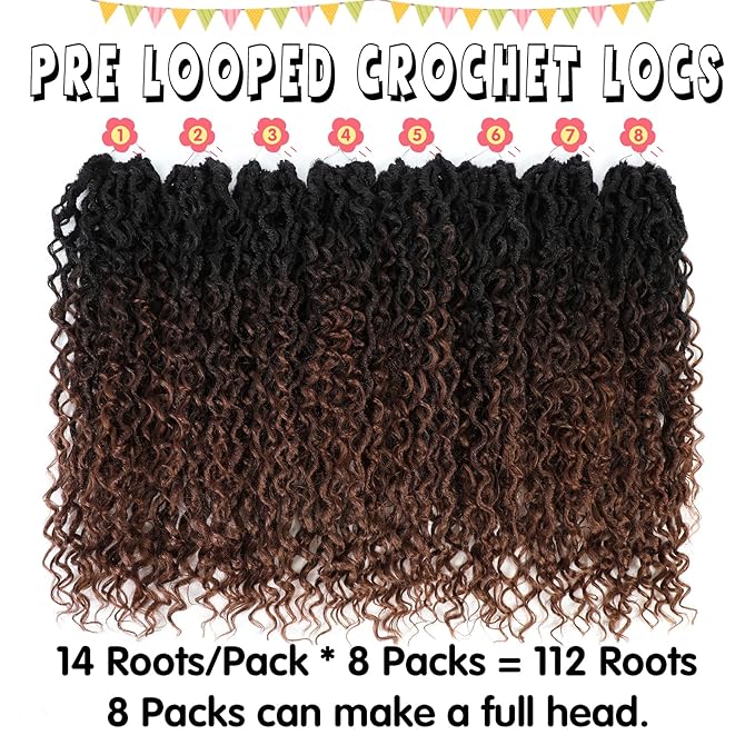 Fulcrum Goddess Locs Crochet Hair 18 Inch, 8 Packs New Faux Locs Crochet Hair for Black Women, Crochet locs with Curly Ends (18Inch (Pack of 8), 1B/4/30#)