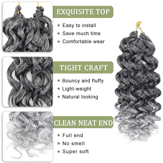 Vomella GoGo Curl Crochet Hair 8 Packs Water Wave 10 Inch Short Curly Crochet Hair for Women Beach Curl Synthetic Deep Twist Crochet Hair Extensions (Tgray#)