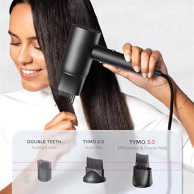 TYMO Diffuser Hair Dryer Blow Dryer - 300 Million Ionic Hairdryer with Diffuser & Comb Attachment for Curly Hair, Professional Blowdryer for Women, Cool Air Button, Small Travel Lightweight, Black