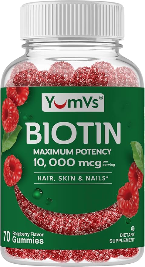 Biotin Gummies 10,000mcg – Biotin for Hair Growth Women – Great-Tasting Gummies – Hair, Skin & Nails Vitamins – Non-GMO Vegan Biotina Supplement for Women – 70 Count