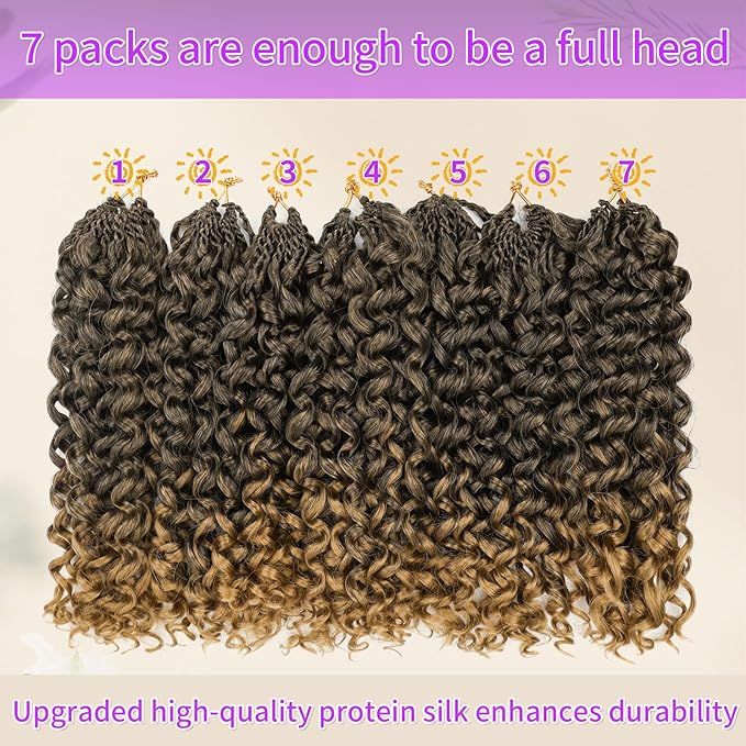 Gogo Curl Crochet Hair Protein Fiber Close to Human Hair 7 Packs Pre looped Water Wave Crochet Hair Deep Twist Synthetic Braiding Hair for Women (T27, 8Inch)
