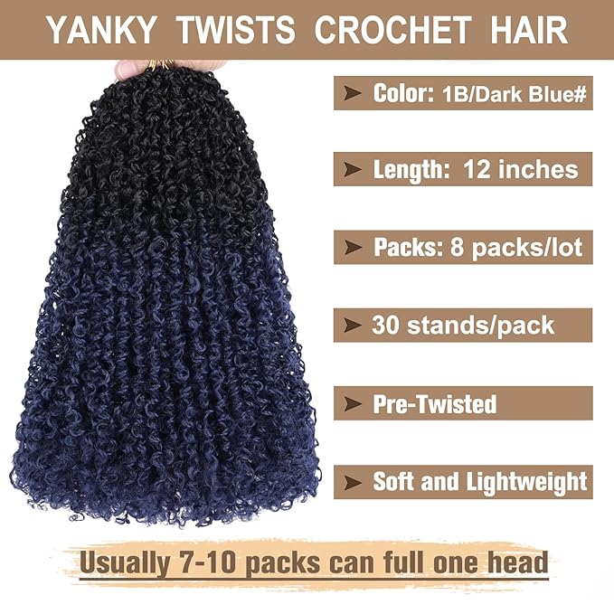 COOKOO 12 Inch Pre Twisted Mini Yanky Twist Crochet Hair 8 Small Bundles 30 Strands/pack Short Spring Twist Braids Hair Bohemian Passion Twist Curly Crochet Braids Synthetic Hair Extensions for Women
