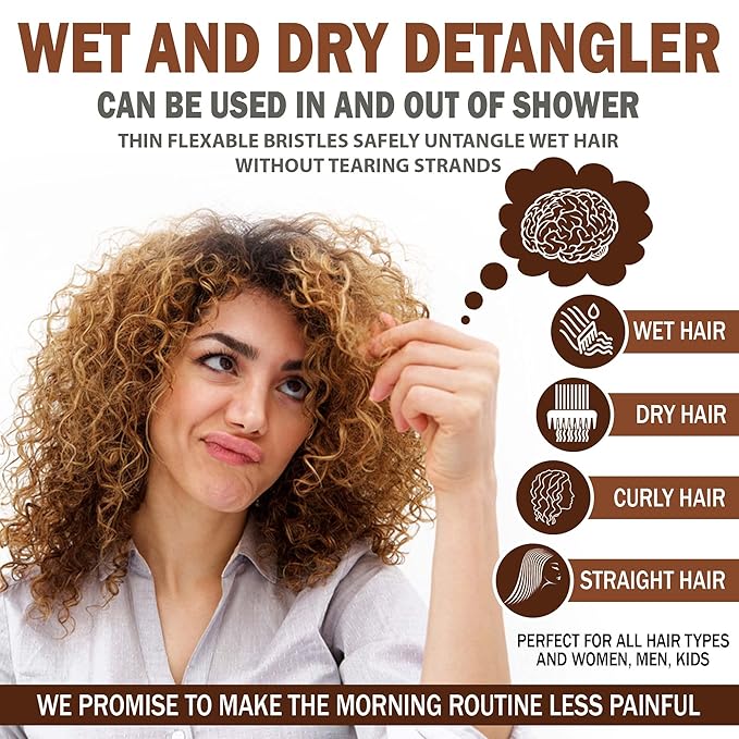 Fiora Naturals Hair Detangling Brush for Women - Detangler Hair Brush w/Flexible Soft Bristles- Gently Glides Through Tangles - Curly, Fine, Dry and Shower Wet HairBrush, cepillo para cabello - Beige