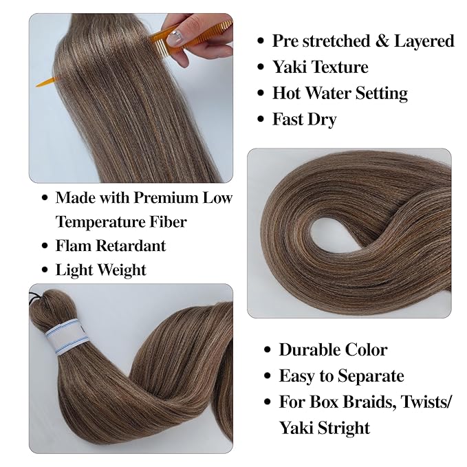 Ash Brown Pre stretched Yaki Braiding Hair Knotless Braiding Hair for Ez Braids
