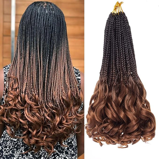 9 Packs French Curl Crochet Braids 14 Inch Goddess Box Braids Crochet Hair with Curly Ends Pre Looped Synthetic Bouncy French Curly Braiding Hair for Women Knotless Braids Hair Extensions