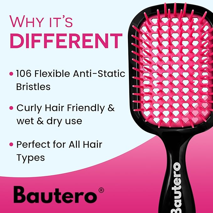 Bautero Brush Detangler Brush for Wet & Dry Hair, Pain-Free Brushing on All Hair Types, Knot Removal, Vented Hair Brush, Sakura Blossom
