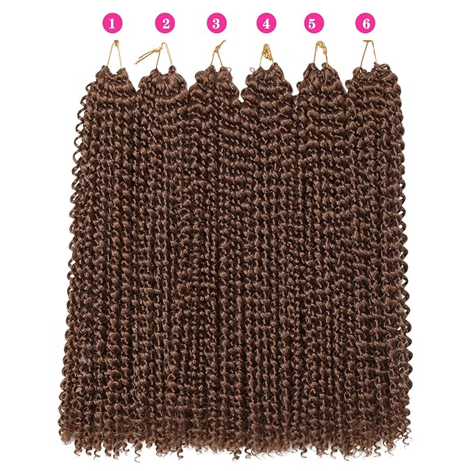 Ubeleco 18 Inch Passion Twist Hair, Water Wave Crochet Hair Darker Brown Passion Twist Crochet Hair for Women 6 Packs Long Bohemian Synthetic Curly Braiding Hair Extensions(6pcs,#30)