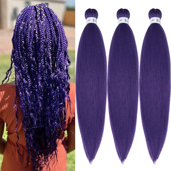 Purple Braiding Hair Pre Stretched Synthetic Braiding Hair Extensions for Braiding Box Braids Crochet Knotless Kids Micro Jumbo Pre Sectioned Braiding Hair Color 26 inch 3 pack