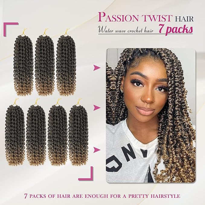 Dansama Passion Twist Hair Water Wave Braiding Hair for Butterfly Style Crochet Braids Bohemian Hair Extensions (14inch (Pack of 7), T1B/27）