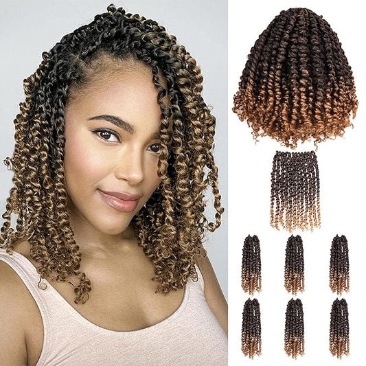 Pre-Twisted Passion Twist Crochet Hair for Black Women Passion Twist Hair Pre Looped Bohemian Braids 10 Inch 7 Packs Ombre Black to Blonde Short Bob Curly Braiding Hair Extensions(10"-7P,T1B/27)