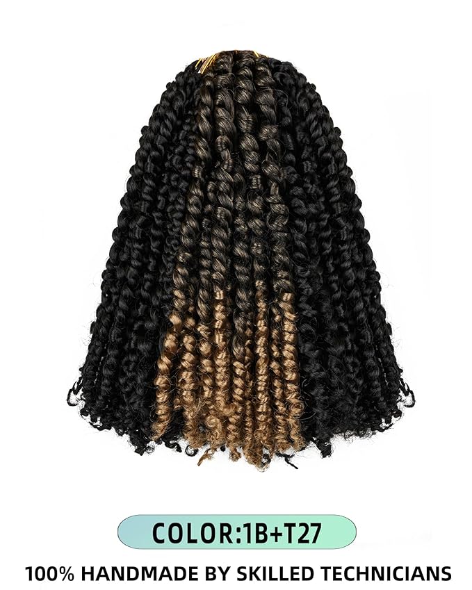 14 Inches 8 Packs Passion Twist Crochet Hair-Mixed Color Combo Pack(6 packs 1B+2 packs T1B/27),Pre-twisted Pre Looped Super Soft & Bouncy Synthetic Hair Extensions For Black Women(14"-8 Packs,1B+T27)