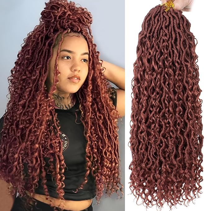 COOKOO 24 Inch Ginger Boho Goddess Locs Crochet Hair for Women - 8 Packs Bohemian Locs Hair Extensions with Curly Ends - Synthetic