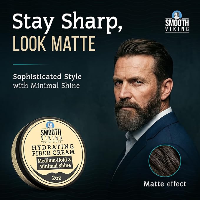 Smooth Viking Hydrating Fiber Cream for Men - Hair Gel with Flexible Styling, 2oz - Improves Hair Health, Natural Scent, Minimal Shine, Dairy-Free - Hair Fiber for Damaged & Thinning Hair