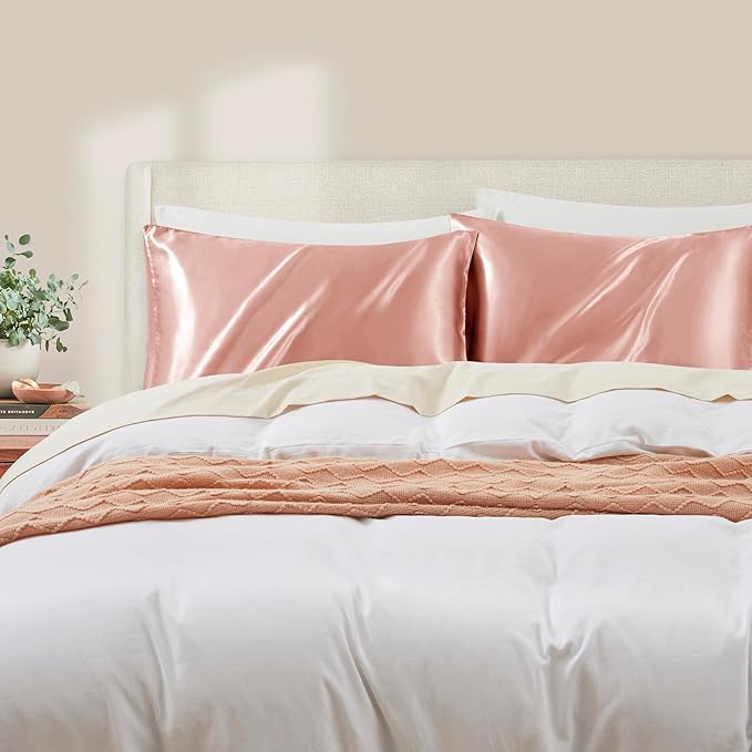 Rose Gold King Size Satin Pillowcase Set of 2 with Envelope Closure,Rose Gold Silk Pillowcase for Hair and Skin (20x36)