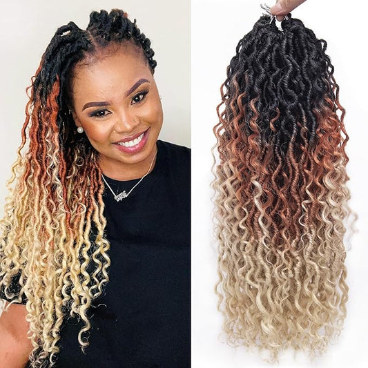 Goddess Locs Crochet Hair 18Inch 8Packs Crochet Locs,Boho Faux Loc With Curly Ends River Hippie Bohemian Loc Crochet Hair for Black Women(1B/30/613 18inch(Pack of 8))