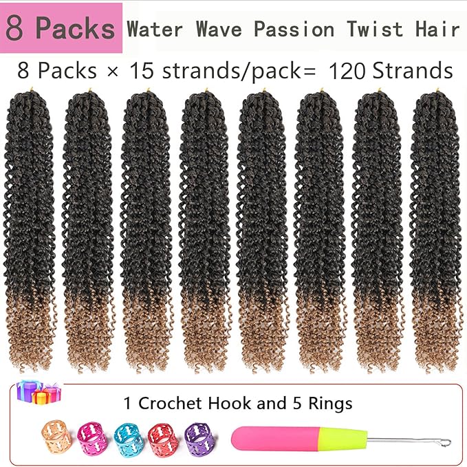 Passion Twist Hair 18 Inch 8 Packs Passion Twist Crochet Hair For Black Women Water Wave Braiding Hair Bohemain Long Spring Twist Hair Synthetic Hair Extension 18 Inch (Pack of 8), T27)