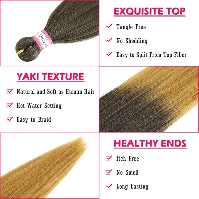 Dorsanee Ombre Honey Blonde Braiding Hair Pre Stretched 20 Inch 8 Packs Braiding Hair Extensions for Crochet Box Braids Twists Locs Hair Itch Free Soft Yaki Texture Hot Water Setting (20inch,#1B/27)