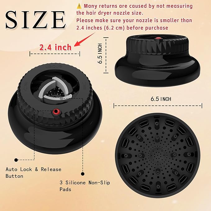 Hair Difuser Attachment Universal Diffuser Hair Dryer for 1.4-inch to 2.4- inch Blow Dryer, Hair Diffuser for Curly Hair and Natural Wavy Hair (Black)