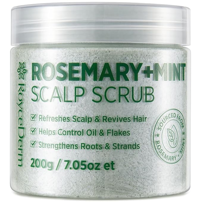 RoyceDerm Rosemary Mint Scalp Scrub – Exfoliating Scalp Treatment for Oily, Flaky & Itchy Scalp – Supports Hair Growth, Oil Control & Dandruff Relief with Rosemary & Peppermint Oils, Menthol & Silica