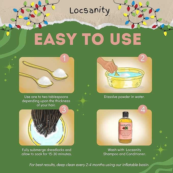 Locsanity Dreadlock Hair Scalp Detox - Deep Clean Dreadlock Powder, Cleansing Conditioner - Natural Hair Cleanser for Build Up - ACV Alternative, Loc Care and Maintenance Products