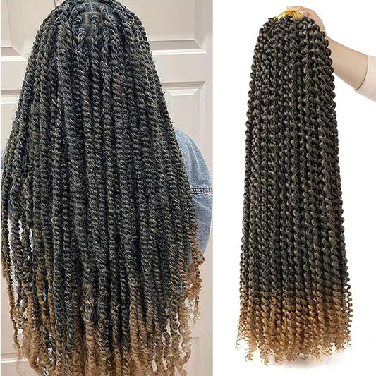 Ubeleco 24 Inch Passion Twist Hair, Long Water Wave Crochet Hair Ombre Blonde Passion Twist Crochet Hair for Women Bohemian Synthetic Curly Braiding Hair Extensions (24 in,1B/27)