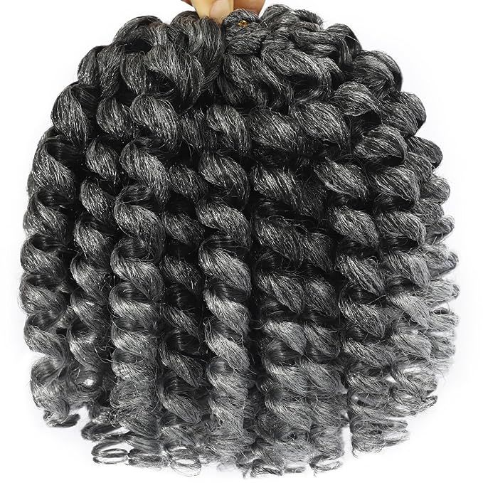 Svolna Jamaican Bounce Crochet Hair Extensions 8 inch Ringlet Wand Curl Crochet Hair Curly Pre Looped Crochet Braids Grey Crochet Braiding Hair 60 Roots (8Inch (Pack of 3), TGrey)