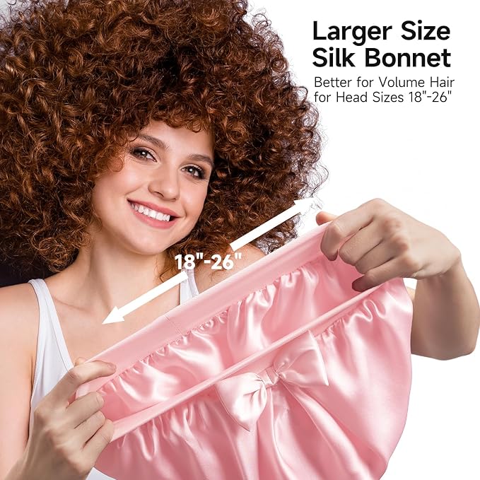 Umisleep Double-Sided 100% 22 Momme Mulberry Silk Bonnet for Sleeping Women, Large Silk Hair Wrap for Long Curly Hair, Non-Slip Sleep Cap with Adjustable Band, Blush