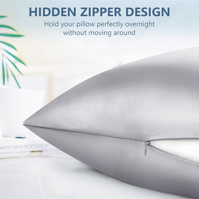 Silk Pillow Cases King Size 100% Mulberry Silk Pillowcase for Hair & Skin Inches 22 Momme Both Sided Grade 6A Silk Cooling Soft Breathable 20 x 36 with Hidden Zipper 1PC, Grey