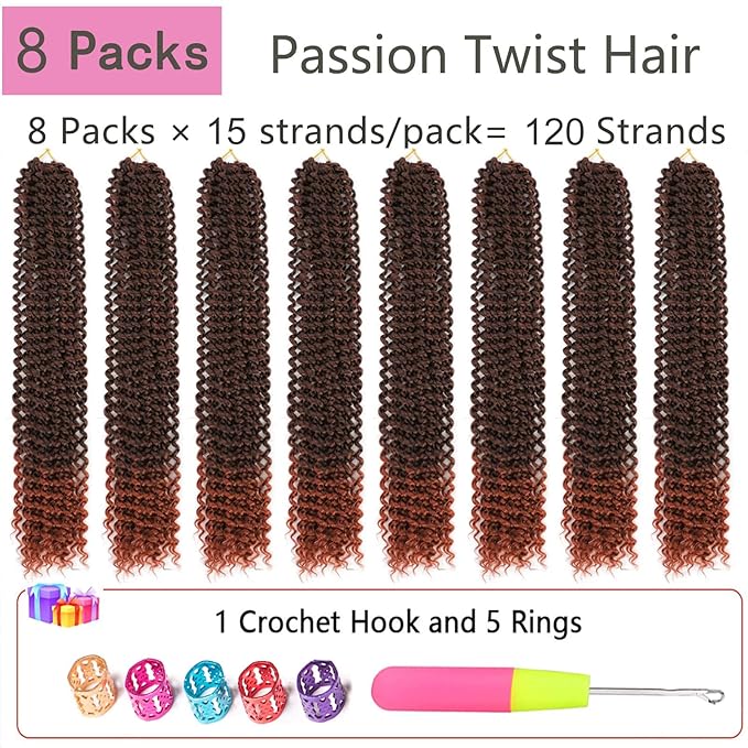 Passion Twist Hair 24 Inch 8 Packs Water Wave Crochet Hair Curly Braiding Hair For Butterfly Locs Long Bohe Crochet Braids (24 Inch (Pack of 8), T350)