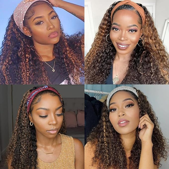 Aiterina Deep Wave Human Hair Ombre Highlights Glueless Lace Front Wig 4/27 Colored 150% Density 26 inch Headband Wig for Black Woman